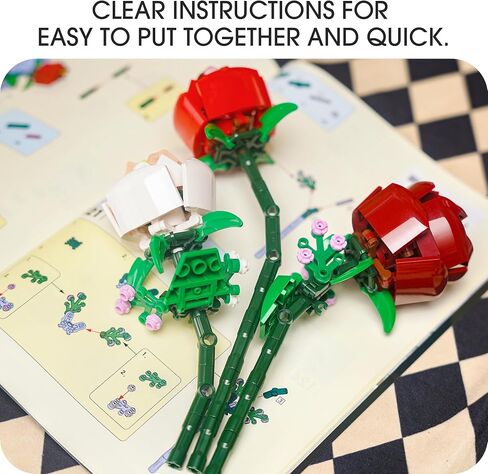 BIGEARN Flowers Bouquet Building Set for Adults - Botanical Collection - Artificial Flowers for Home Deco - Gift for Birthday, Mother's Day for Her and Women in Saudi Arabia