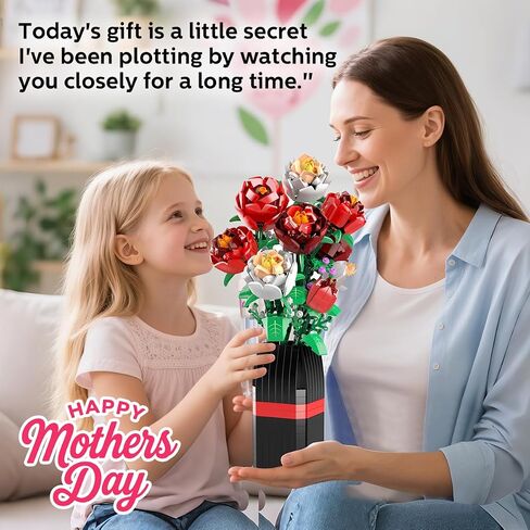 BIGEARN Flowers Bouquet Building Set for Adults - Botanical Collection - Artificial Flowers for Home Deco - Gift for Birthday, Mother's Day for Her and Women in Saudi Arabia