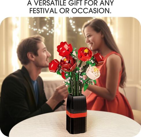 BIGEARN Flowers Bouquet Building Set for Adults - Botanical Collection - Artificial Flowers for Home Deco - Gift for Birthday, Mother's Day for Her and Women in Saudi Arabia