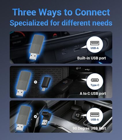 Wireless CarPlay Adapter for Apple, Plug and Play Low Latency Mini Car Play Dongle Converts Wired to Wireless, Auto-Connect for Cars with OEM Wired Carplay from 2016 and iOS 10+ (Black) in Saudi Arabia