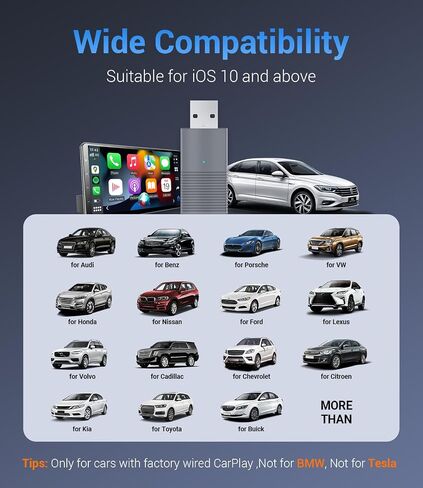Wireless CarPlay Adapter for Apple, Plug and Play Low Latency Mini Car Play Dongle Converts Wired to Wireless, Auto-Connect for Cars with OEM Wired Carplay from 2016 and iOS 10+ (Black) in Saudi Arabia