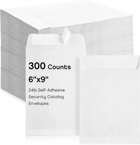 Fuutreo 600 Counts 6 x 9 Inch Self Adhesive Security Catalog Envelopes Catalog Mailing Envelopes with Adhesive Closure 24lb for Mailing Storage Organizing Home Office (White) in Saudi Arabia