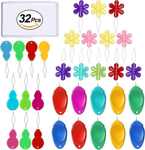 cousduobe 32pcs threaders eedle threaders لخياطة اليد ، 3 نوع من threaders الإبرة البسيطة ， حلقة سلك البلاستي in Kuwait