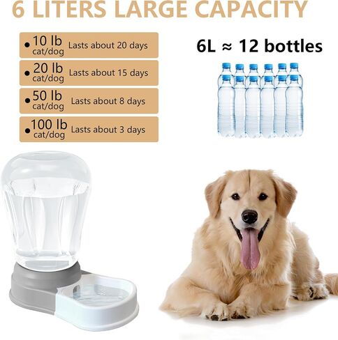 6L أوتوماتيكي كلب مياه أوتوماتيكي موزع-موزع مياه Pet Staltwo ، مغذي المياه الكبيرة للقطط والكلاب ، خالية من BPA ، رمادي 6 لتر in Kuwait