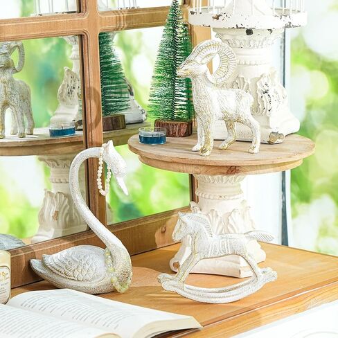 Sungmor Cast Iron Rocking Horse Statue, Home Office Desk Ornament, Vintage Collectible Figurine Decorative Paperweight, Rustic White Small Horse Nostalgia Christmas Decor in Saudi Arabia