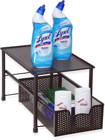 Simple Houseware Stackable Under Sink Cabinet Sliding Basket Organizer Drawer, Pink in Saudi Arabia
