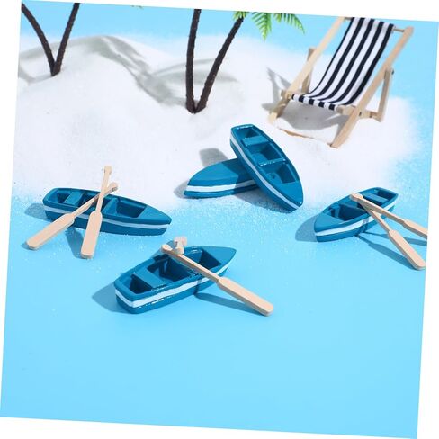 Sewroro 6 PCS Miniature Rooboat ، قارب خشبي Mini Roboat الزرقاء الخشبية مع تماثيل زورق المجاذيف لديكور منزل الحديقة الخيالية in Kuwait