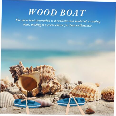 Sewroro 6 PCS Miniature Rooboat ، قارب خشبي Mini Roboat الزرقاء الخشبية مع تماثيل زورق المجاذيف لديكور منزل الحديقة الخيالية in Kuwait