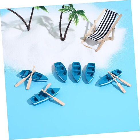 Sewroro 6 PCS Miniature Rooboat ، قارب خشبي Mini Roboat الزرقاء الخشبية مع تماثيل زورق المجاذيف لديكور منزل الحديقة الخيالية in Kuwait