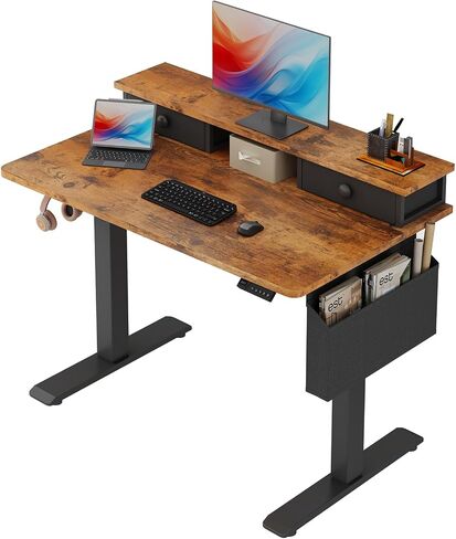 White Electric Standing Desk with Drawers - 40 Inch Small Standing Desk with Shelf Monitor Stand Storage Height Adjustable for Home Office, Study Writing Girls Computer Sit Stand Desks for Bedroom in Saudi Arabia