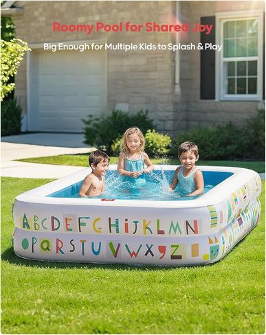 حمام سباحة QPAU Kiddie - 65 "× 39" قابلة للنفخ للأطفال والأطفال الصغار ، وحمام الكرة والرضيع مع أرضية ناعمة ، وأبجدية تعليمية ، وألعاب اللعب في الهواء الطلق متينة للمرح الخلفي والمتعة الداخلية (الأزرق) in Kuwait