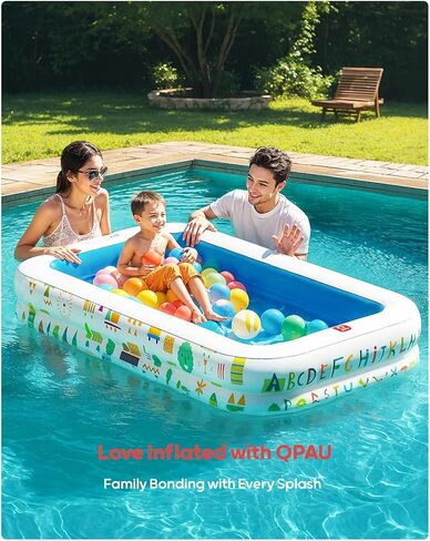 حمام سباحة QPAU Kiddie - 65 "× 39" قابلة للنفخ للأطفال والأطفال الصغار ، وحمام الكرة والرضيع مع أرضية ناعمة ، وأبجدية تعليمية ، وألعاب اللعب في الهواء الطلق متينة للمرح الخلفي والمتعة الداخلية (الأزرق) in Kuwait