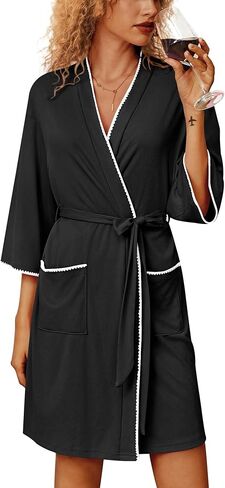 Ekouaer Robes for Women Ribbed Knit Bathrobe Soft Lightweight Knee Length Kimono Robe Ladies Sleepwear with Pockets S-XXL in Saudi Arabia