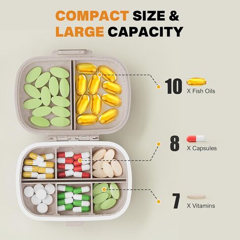 MEACOLIA 3 Pack 8 Compartments Travel Pill Organizer Moisture Proof Small Pill Box for Pocket Purse Daily Pill Case Portable Medicine Vitamin Holder Container (Red, Yellow, Dark Blue) in Kuwait