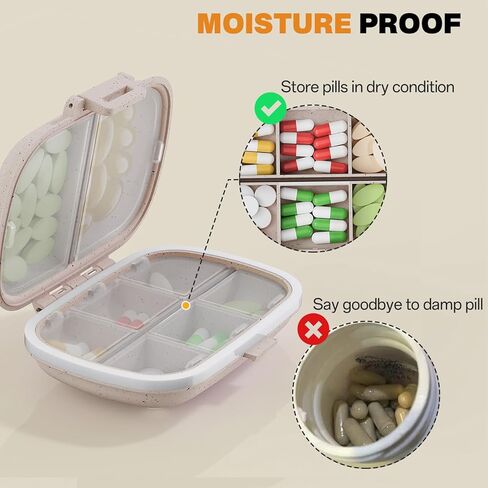 MEACOLIA 3 Pack 8 Compartments Travel Pill Organizer Moisture Proof Small Pill Box for Pocket Purse Daily Pill Case Portable Medicine Vitamin Holder Container (Red, Yellow, Dark Blue) in Kuwait