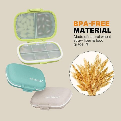 MEACOLIA 3 Pack 8 Compartments Travel Pill Organizer Moisture Proof Small Pill Box for Pocket Purse Daily Pill Case Portable Medicine Vitamin Holder Container (Red, Yellow, Dark Blue) in Kuwait