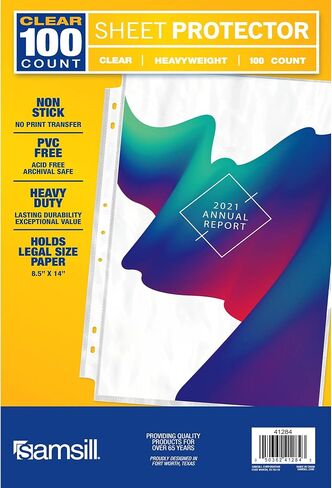 Samsill Heavyweight 50 Pack Sheet Protectors Landscape, 11x17 Ledger Size Clear Plastic Page Protectors for 3 Ring Binder, Oversized, 3 Hole Punched, Poster Storage, Side Loading in Saudi Arabia