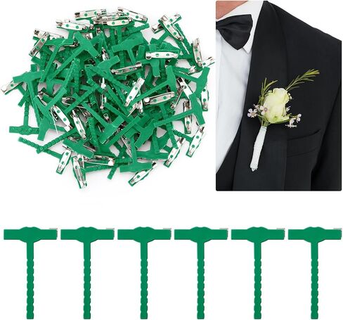 Leinuosen 100 Pcs Plastic Boutonniere Safety Pins Wedding Brooch T-Shaped Corsage Pins Safety Clips for Wedding DIY Flower Brooch Boutonniere Supplies, Green(T-Shaped) in Saudi Arabia