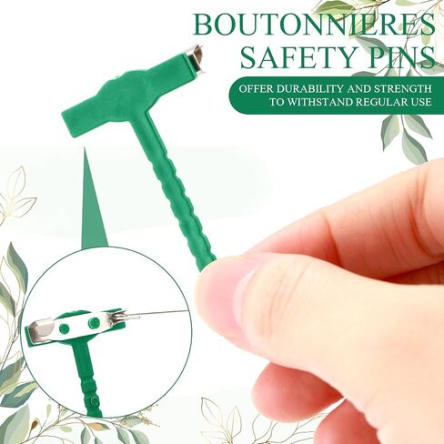 Leinuosen 100 Pcs Plastic Boutonniere Safety Pins Wedding Brooch T-Shaped Corsage Pins Safety Clips for Wedding DIY Flower Brooch Boutonniere Supplies, Green(T-Shaped) in Saudi Arabia