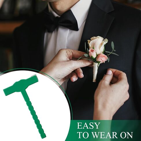 Leinuosen 100 Pcs Plastic Boutonniere Safety Pins Wedding Brooch T-Shaped Corsage Pins Safety Clips for Wedding DIY Flower Brooch Boutonniere Supplies, Green(T-Shaped) in Saudi Arabia