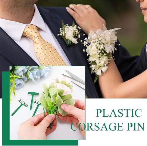 Leinuosen 100 Pcs Plastic Boutonniere Safety Pins Wedding Brooch T-Shaped Corsage Pins Safety Clips for Wedding DIY Flower Brooch Boutonniere Supplies, Green(T-Shaped) in Saudi Arabia