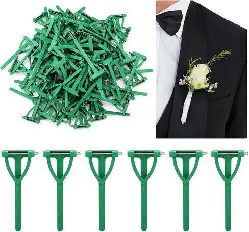Leinuosen 100 Pcs Plastic Boutonniere Safety Pins Wedding Brooch T-Shaped Corsage Pins Safety Clips for Wedding DIY Flower Brooch Boutonniere Supplies, Green(T-Shaped) in Saudi Arabia