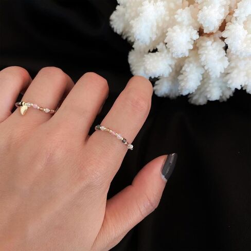 Crystal Bead Stretch Ring Beaded Stackable Ring Gemstone Bead Elastic Finger Ring Rainbow Bead Elastic Ring Handmade Stacking Ring Jewelry for Women (Style A) in Saudi Arabia