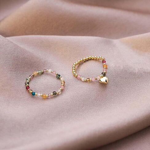 Crystal Bead Stretch Ring Beaded Stackable Ring Gemstone Bead Elastic Finger Ring Rainbow Bead Elastic Ring Handmade Stacking Ring Jewelry for Women (Style A) in Saudi Arabia