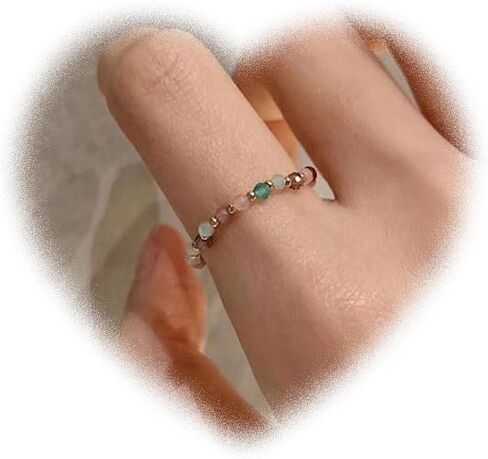 Crystal Bead Stretch Ring Beaded Stackable Ring Gemstone Bead Elastic Finger Ring Rainbow Bead Elastic Ring Handmade Stacking Ring Jewelry for Women (Style A) in Saudi Arabia