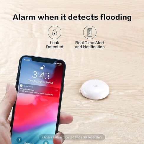 Aqara Water Leak Sensor, Requires AQARA HUB, Not Support Third Party Hubs, Wireless Water Leak Detector for Alarm System and Smart Home Automation, for Kitchen Bathroom Basement, Works with IFTTT in Kuwait