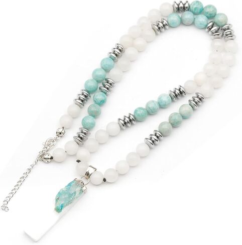 ElisaJewelryArt - Natural Raw Selenite With Tourmaline Crystal Beaded Necklace Genuine Selenite And Amethyst Gemstone Cleansing Stone Clasp Closure Necklace Unisex Necklace (22, Tourmaline) in Kuwait