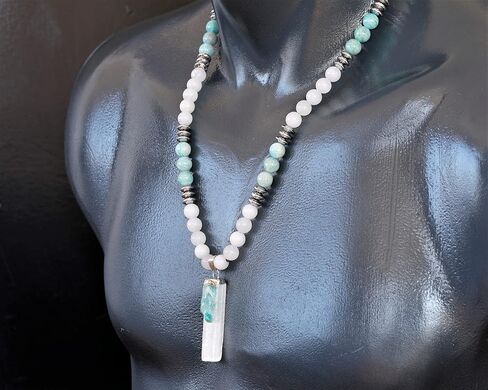 ElisaJewelryArt - Natural Raw Selenite With Tourmaline Crystal Beaded Necklace Genuine Selenite And Amethyst Gemstone Cleansing Stone Clasp Closure Necklace Unisex Necklace (22, Tourmaline) in Kuwait