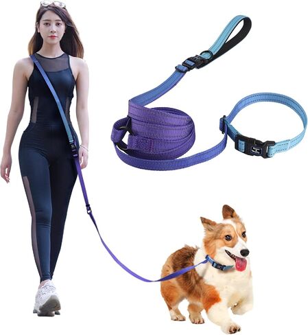 Roses&Poetry Hands Free Dog Leash for Small Dogs, All-in-One Leash & Collar 6.6-8.7ft Adjustable Waist Crossbody Leash for Dog Walking Lightweight with No Metal Clip Running Jogging in Kuwait