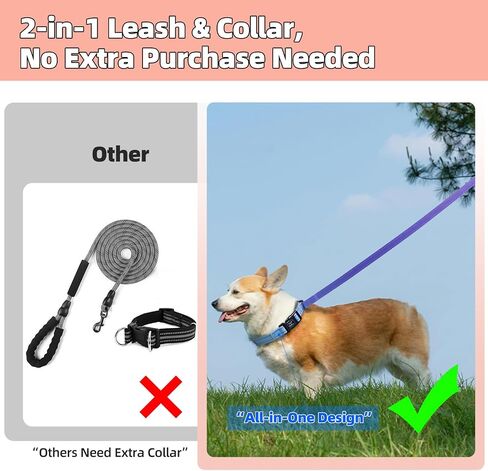 Roses&Poetry Hands Free Dog Leash for Small Dogs, All-in-One Leash & Collar 6.6-8.7ft Adjustable Waist Crossbody Leash for Dog Walking Lightweight with No Metal Clip Running Jogging in Kuwait