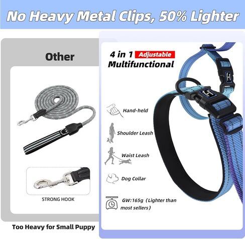 Roses&Poetry Hands Free Dog Leash for Small Dogs, All-in-One Leash & Collar 6.6-8.7ft Adjustable Waist Crossbody Leash for Dog Walking Lightweight with No Metal Clip Running Jogging in Kuwait