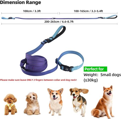 Roses&Poetry Hands Free Dog Leash for Small Dogs, All-in-One Leash & Collar 6.6-8.7ft Adjustable Waist Crossbody Leash for Dog Walking Lightweight with No Metal Clip Running Jogging in Kuwait