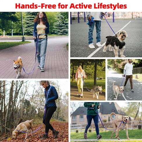Roses&Poetry Hands Free Dog Leash for Small Dogs, All-in-One Leash & Collar 6.6-8.7ft Adjustable Waist Crossbody Leash for Dog Walking Lightweight with No Metal Clip Running Jogging in Kuwait