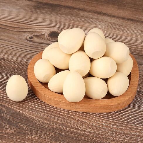 DAHI Wooden Fake Eggs-10pcs 2.4inch Smooth Standable Wooden Easter Eggs for Painting and Decorating(60 * 40mm) in Saudi Arabia