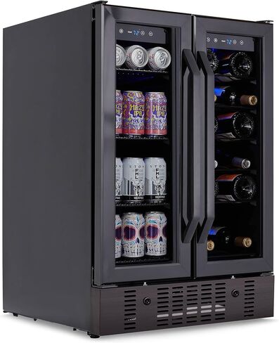 NewAir 15 Inch Wine and Beverage Refrigerator – 13 Bottles & 48 Cans Capacity – Black Stainless Steel Fridge with Glass Door, Dual Temperature Zone Wine Cooler, 37F-66F Digital Temperature Control in Saudi Arabia