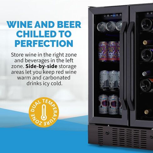 NewAir 15 Inch Wine and Beverage Refrigerator – 13 Bottles & 48 Cans Capacity – Black Stainless Steel Fridge with Glass Door, Dual Temperature Zone Wine Cooler, 37F-66F Digital Temperature Control in Saudi Arabia