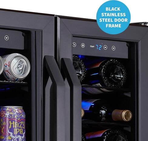 NewAir 15 Inch Wine and Beverage Refrigerator – 13 Bottles & 48 Cans Capacity – Black Stainless Steel Fridge with Glass Door, Dual Temperature Zone Wine Cooler, 37F-66F Digital Temperature Control in Saudi Arabia