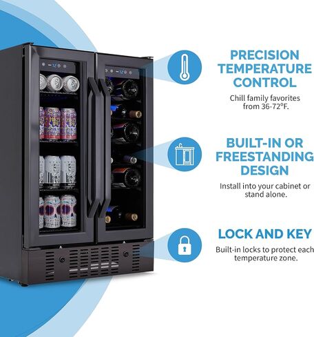 NewAir 15 Inch Wine and Beverage Refrigerator – 13 Bottles & 48 Cans Capacity – Black Stainless Steel Fridge with Glass Door, Dual Temperature Zone Wine Cooler, 37F-66F Digital Temperature Control in Saudi Arabia
