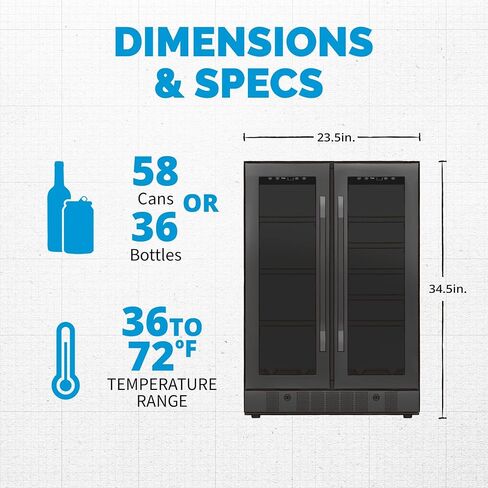 NewAir 15 Inch Wine and Beverage Refrigerator – 13 Bottles & 48 Cans Capacity – Black Stainless Steel Fridge with Glass Door, Dual Temperature Zone Wine Cooler, 37F-66F Digital Temperature Control in Saudi Arabia