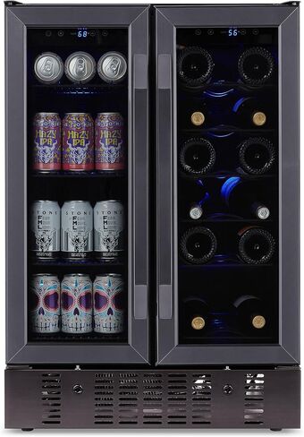 NewAir 15 Inch Wine and Beverage Refrigerator – 13 Bottles & 48 Cans Capacity – Black Stainless Steel Fridge with Glass Door, Dual Temperature Zone Wine Cooler, 37F-66F Digital Temperature Control in Saudi Arabia