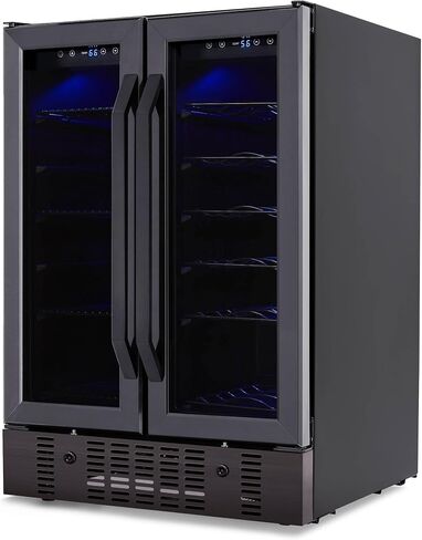 NewAir 15 Inch Wine and Beverage Refrigerator – 13 Bottles & 48 Cans Capacity – Black Stainless Steel Fridge with Glass Door, Dual Temperature Zone Wine Cooler, 37F-66F Digital Temperature Control in Saudi Arabia