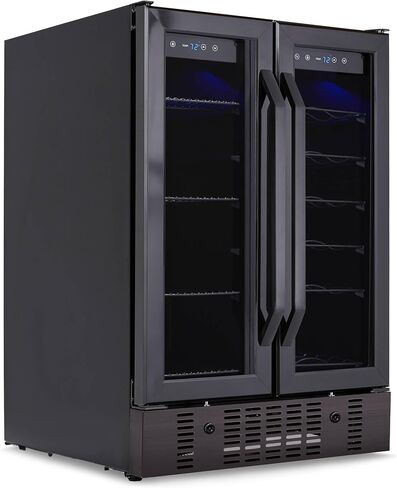 NewAir 15 Inch Wine and Beverage Refrigerator – 13 Bottles & 48 Cans Capacity – Black Stainless Steel Fridge with Glass Door, Dual Temperature Zone Wine Cooler, 37F-66F Digital Temperature Control in Saudi Arabia
