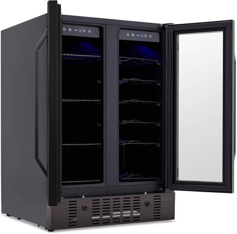 NewAir 15 Inch Wine and Beverage Refrigerator – 13 Bottles & 48 Cans Capacity – Black Stainless Steel Fridge with Glass Door, Dual Temperature Zone Wine Cooler, 37F-66F Digital Temperature Control in Saudi Arabia