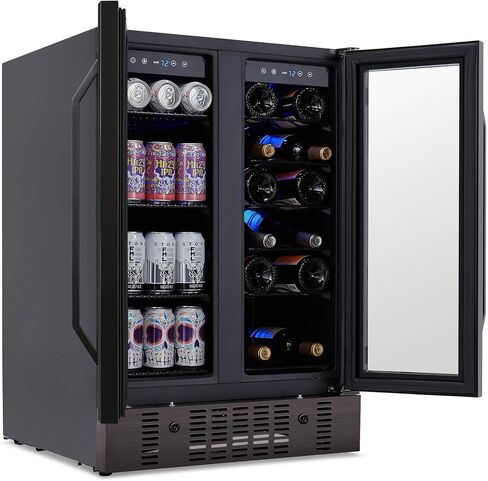 NewAir 15 Inch Wine and Beverage Refrigerator – 13 Bottles & 48 Cans Capacity – Black Stainless Steel Fridge with Glass Door, Dual Temperature Zone Wine Cooler, 37F-66F Digital Temperature Control in Saudi Arabia