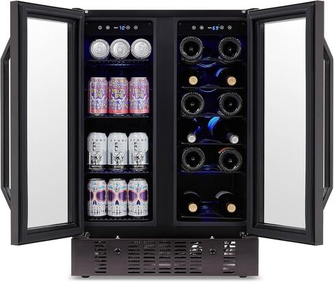NewAir 15 Inch Wine and Beverage Refrigerator – 13 Bottles & 48 Cans Capacity – Black Stainless Steel Fridge with Glass Door, Dual Temperature Zone Wine Cooler, 37F-66F Digital Temperature Control in Saudi Arabia
