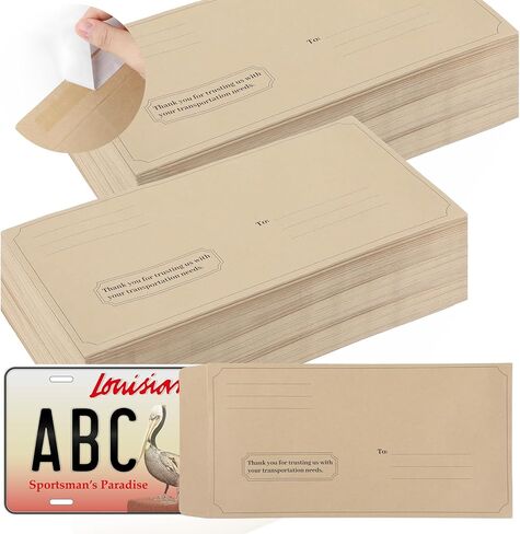 gisgfim 100 Pieces License Plate Envelopes with Self Seal Bulk 13 x 6-1/2 inch Brown Kraft Legal Size Pre-Printed Peel and Seal Mailing Envelopes for License Plate Business Documents in Kuwait